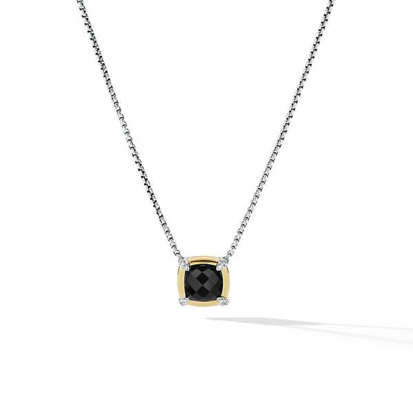 Petite Chatelaine Pendant Necklace with Black Onyx, 18K Yellow Gold Bezel and Pave Diamonds