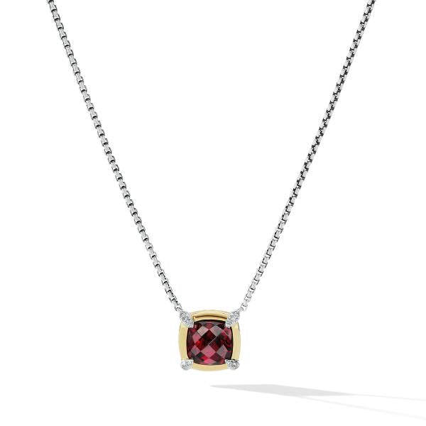 Petite Chatelaine Pendant Necklace with Garnet, 18K Yellow Gold Bezel and Pave Diamonds