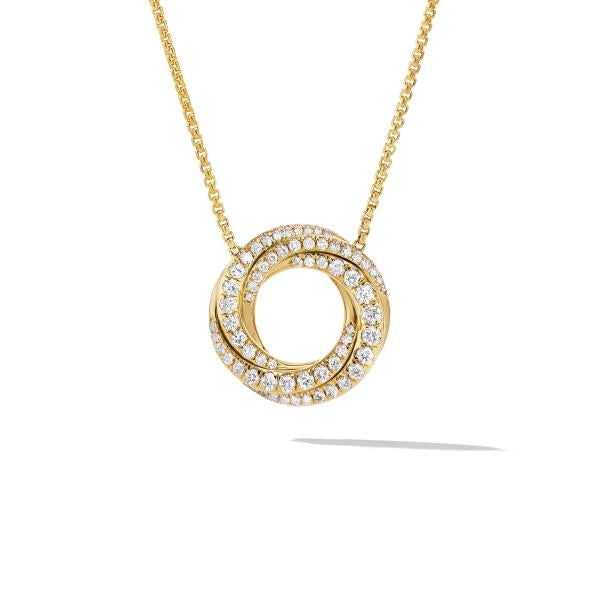 Petite Pave Crossover Pendant Necklace in 18K Yellow Gold with Diamonds