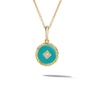 Cable Collectibles Turquoise Enamel Charm Necklace with 18K Yellow Gold and Diamond