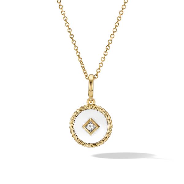 Cable Collectibles White Enamel Charm Necklace with 18K Yellow Gold and Diamond
