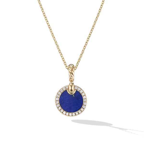 Petite DY Elements Pendant Necklace in 18K Yellow Gold with Lapis and Pave Diamonds