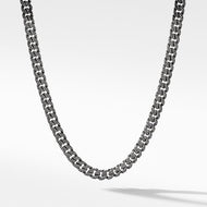 Curb Chain Necklace in Sterling Silver with Pave Black Diamonds