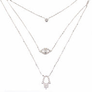 Royal Collection Triple Strand Pave Diamond Evil Eye Hamsa Necklace