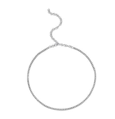 14K White Gold Diamond Tennis Choker