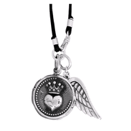 King Baby Large Heart Coin With Wing Necklace