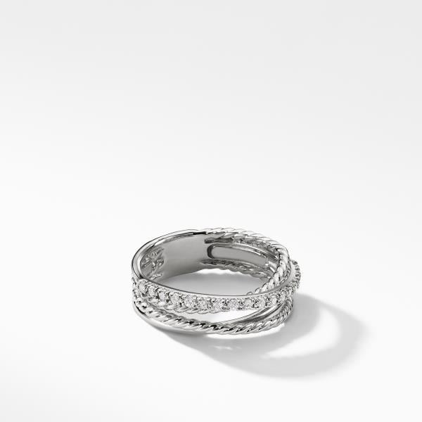 Crossover Ring with Pave Diamonds