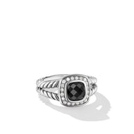 Petite Albion Ring in Sterling Silver with Black Onyx and Pave Diamonds