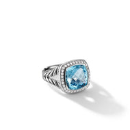 Albion Ring in Sterling Silver with Blue Topaz and Pave Diamonds