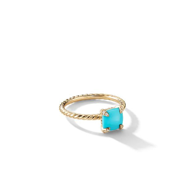 Chatelaine Ring in 18K Yellow Gold with Turquoise and Pave Diamonds