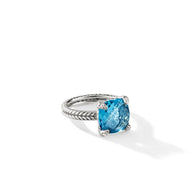 Chatelaine Ring with Blue Topaz and Diamonds, 11mm