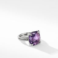 Chatelaine Ring in Sterling Silver with Amethyst and Pave Diamonds