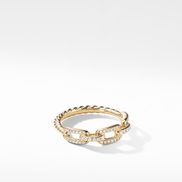 Stax Single Row Pave Chain Link Ring with Diamonds in 18K Gold, 4.5mm