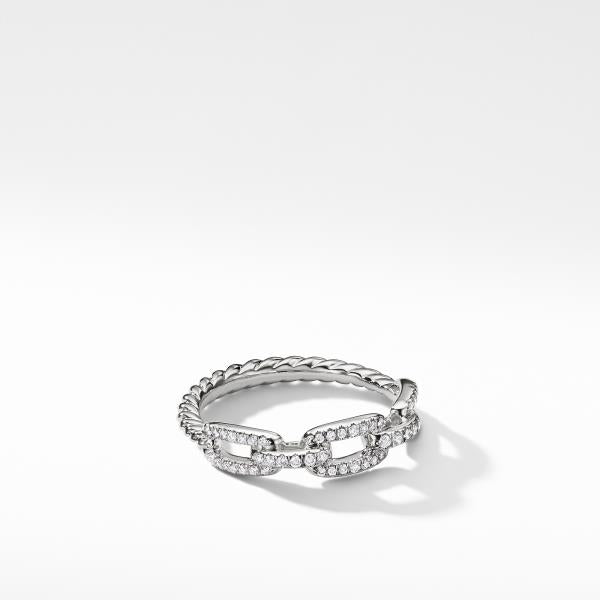 Stax Single Row Pave Chain Link Ring with Diamonds in 18K White Gold, 4.5mm