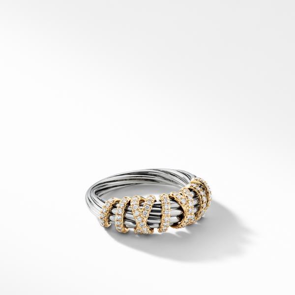 Helena Ring in Sterling Silver with 18K Yellow Gold and Pave Diamonds