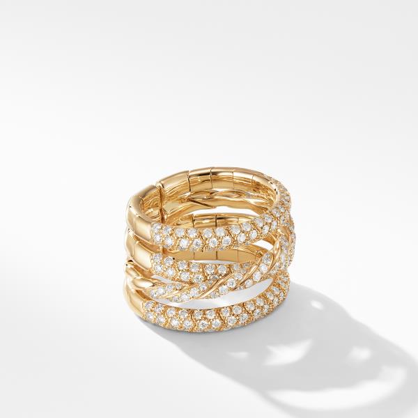 Paveflex Four Row Ring with Diamonds in 18K Yellow Gold