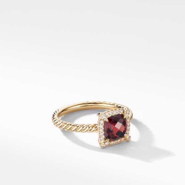 Petite Chatelaine Pave Bezel Ring in 18K Yellow Gold with Garnet