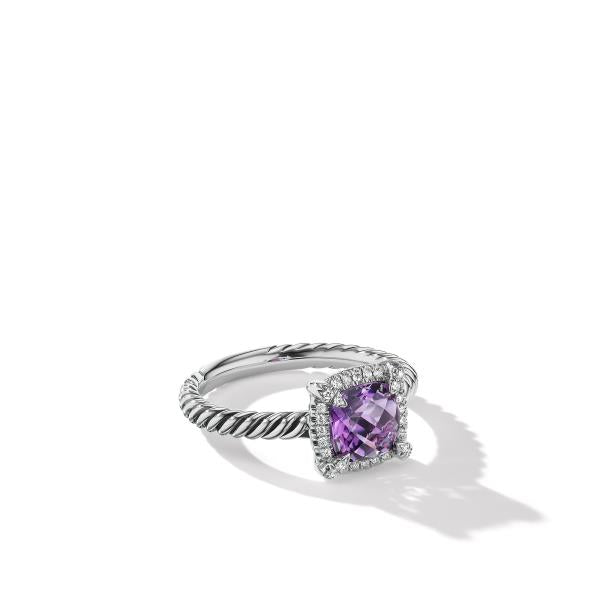 Petite Chatelaine Pave Bezel Ring with Amethyst and Diamonds