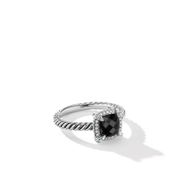 Petite Chatelaine Pave Bezel Ring with Black Onyx and Diamonds