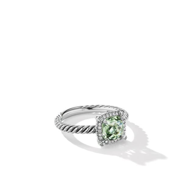 Petite Chatelaine Pave Bezel Ring with Prasiolite and Diamonds