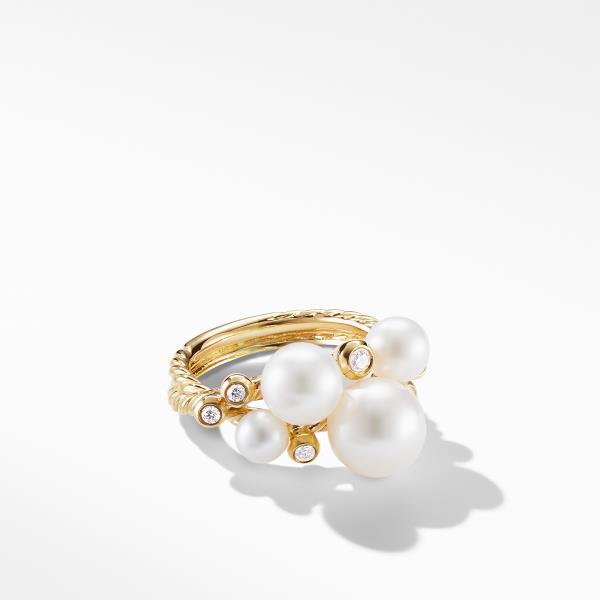 Pearl Cluster Ring in 18K Yellow Gold with Diamonds