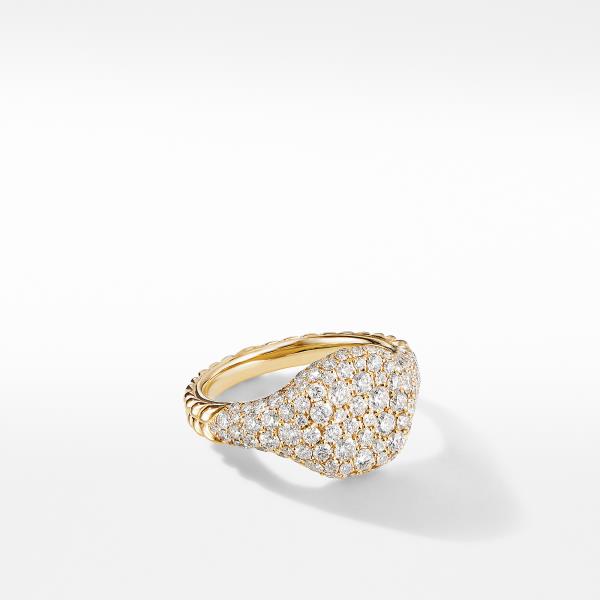 Chevron Pinky Ring in 18K Yellow Gold with Pave Diamonds