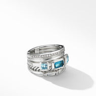 Stax Five Row Ring in Sterling Silver with Hampton Blue Topaz and Pave Diamonds