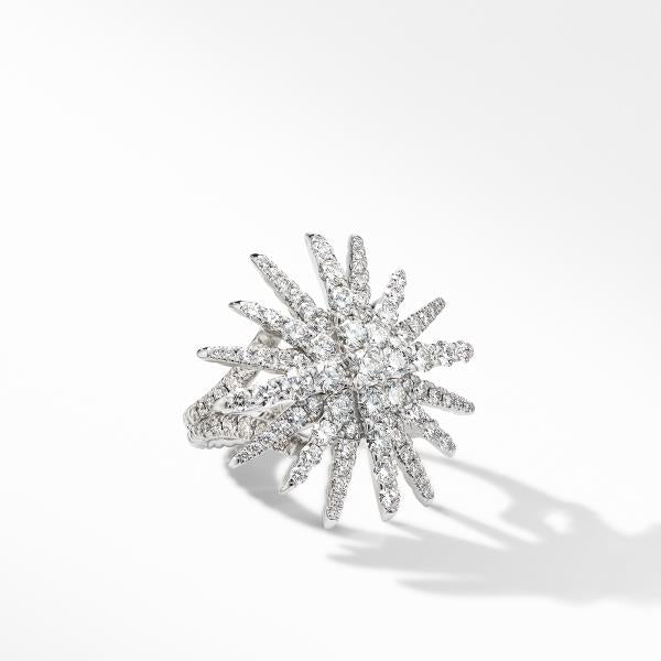 Starbust Statement Ring in 18K White Gold with Pave Diamonds