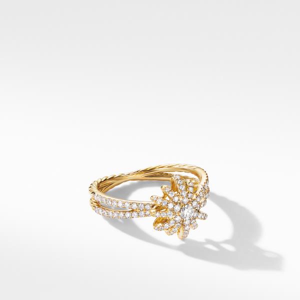 Starbust Ring in 18K Yellow Gold with Pave Diamonds