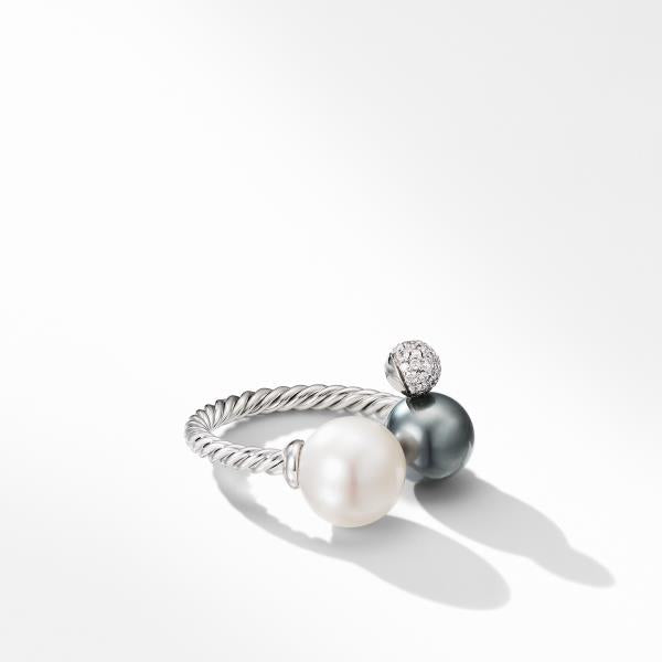 Solari Cluster Ring in 18K White Gold with Pearl, Tahitian Grey Pearl and Diamonds