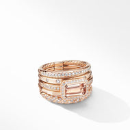Stax Five Row Ring in 18K Rose Gold with Morganite and Pave Diamonds