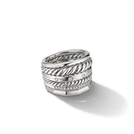 Stax Six Row Ring in Sterling Silver with Pave Diamonds