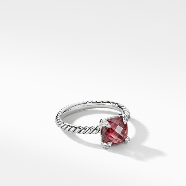 Chatelaine Ring with Rhodalite Garnet and Diamonds