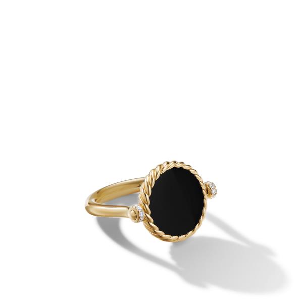 DY Elements Swivel Ring in 18K Yellow Gold with Black Onyx and Mother of Pearl and Pave Diamonds