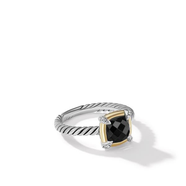 Petite Chatelaine Ring with Black Onyx, 18K Yellow Gold Bezel and Pave Diamonds