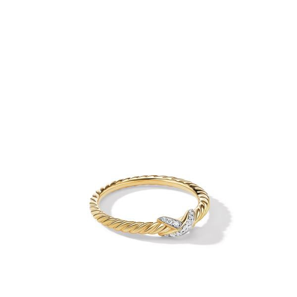 Petite X Ring in 18K Yellow Gold with Pave Diamonds