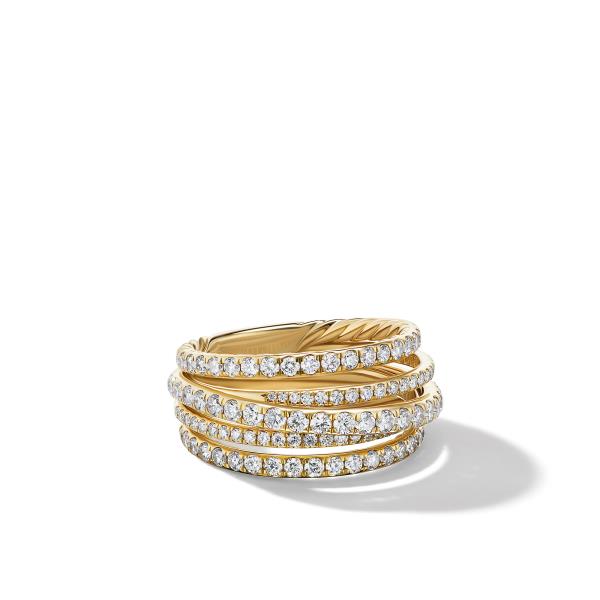 Pave Crossover Ring in 18K Yellow Gold with Diamonds