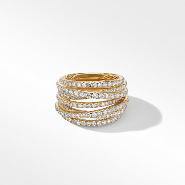 Pave Crossover Ring in 18K Yellow Gold with Diamonds