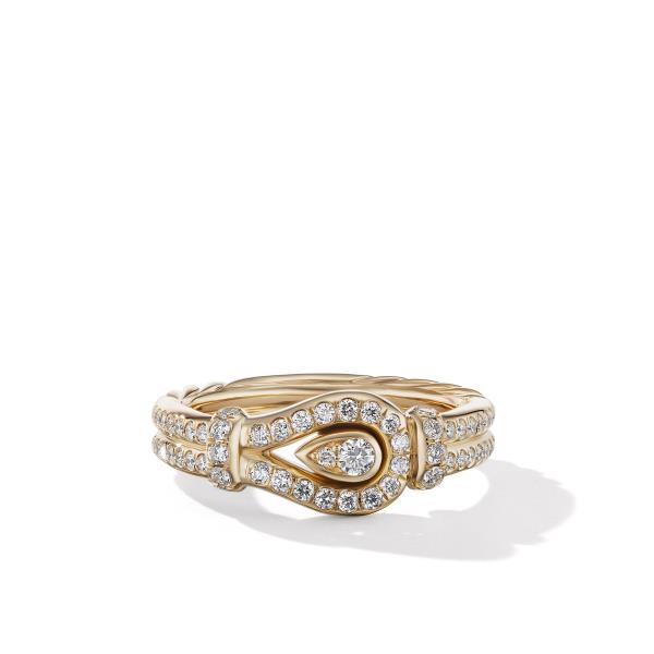 Throughbred Loop Ring in 18K Yellow Gold with Full Pave Diamonds