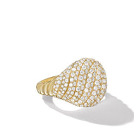 Sculpted Cable Pinky Ring in 18K Yellow Gold with Pave Diamonds