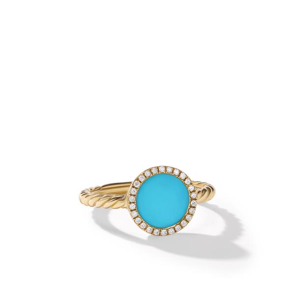 Petite DY Elements Ring in 18K Yellow Gold with Turquoise and Pave Diamonds