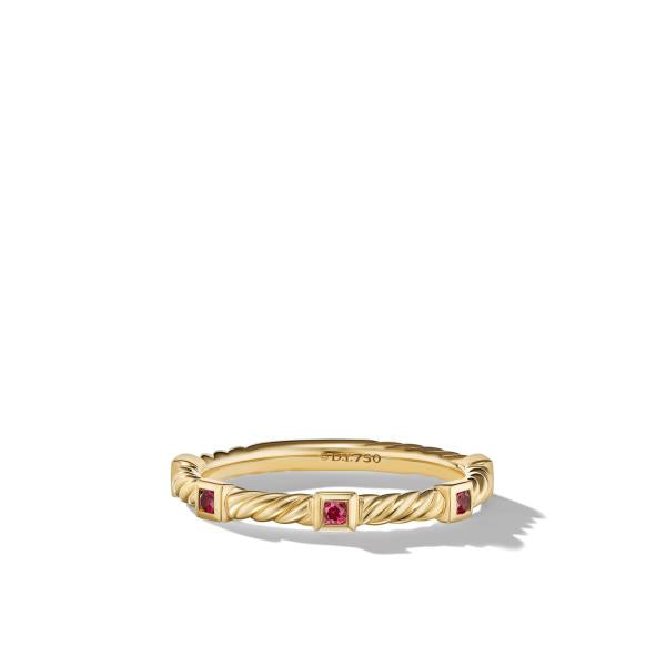 Cable Collectibles Stack Ring in 18K Yellow Gold with Rubies