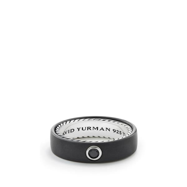 Streamline Band Ring in Black Titanium with Center Black Diamond