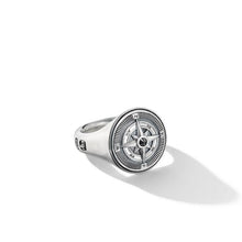 Load image into Gallery viewer, Maritime Compass Signet Ring in Sterling Silver with Center Black Diamond
