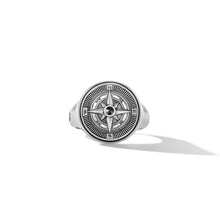 Load image into Gallery viewer, Maritime Compass Signet Ring in Sterling Silver with Center Black Diamond
