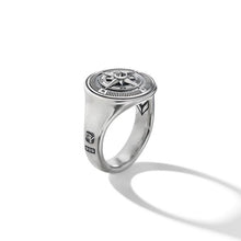 Load image into Gallery viewer, Maritime Compass Signet Ring in Sterling Silver with Center Black Diamond
