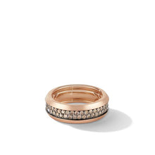 Load image into Gallery viewer, Beveled Two Row Band Ring in 18K Rose Gold with Pave Cognac Diamonds
