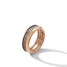 Load image into Gallery viewer, Beveled Two Row Band Ring in 18K Rose Gold with Pave Cognac Diamonds
