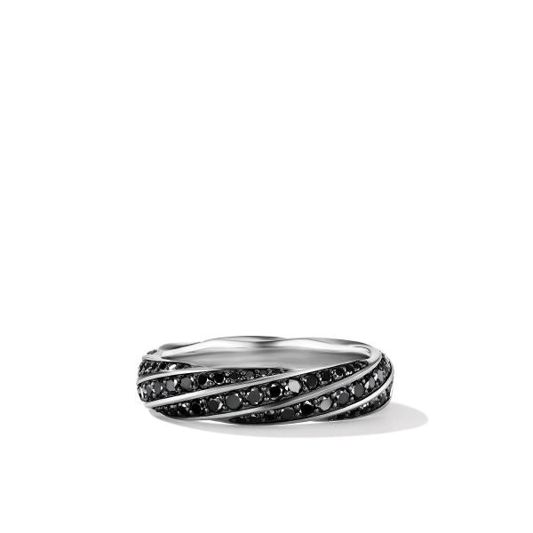 Cable Edge Band Ring in Recycled Sterling Silver with Pave Black Diamonds