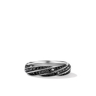 Cable Edge Band Ring in Recycled Sterling Silver with Pave Black Diamonds